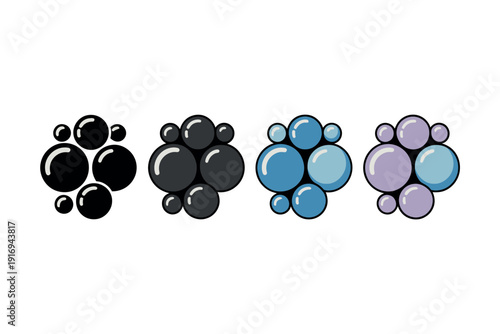 A colorful illustration of four clusters of bubbles in different shades