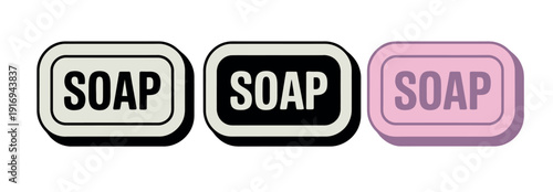 Three colorful soap bars with the word SOAP on them