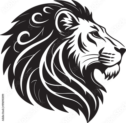 Wallpaper Mural Stylized black and white illustration of a lion s head in profile Torontodigital.ca