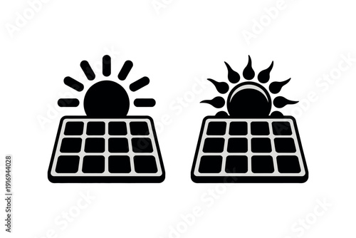 Two solar panels with sun symbols on a white background