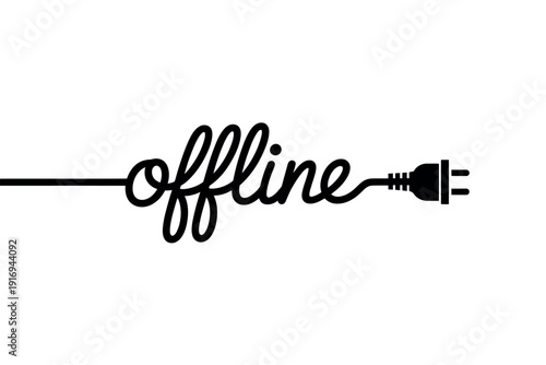 A stylized illustration of an electrical cord with the word offline written in cursive