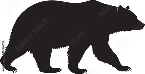 Simple black silhouette of a bear walking toward the right