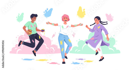 People enjoying a lively celebration surrounded by colorful shapes and bouncy atmosphere