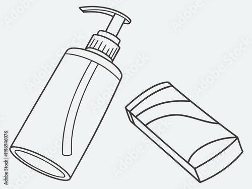 Minimalist Cosmetic Pump Bottle and Cream Tube Illustration