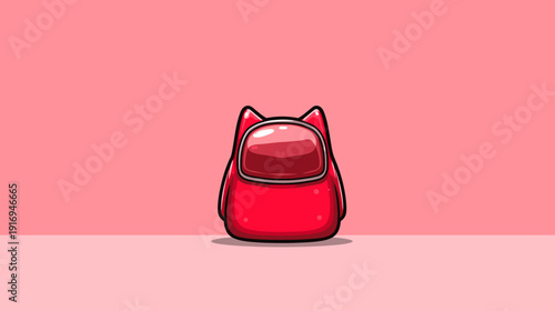 A red cartoon figure with cat ears on a pink gradient background