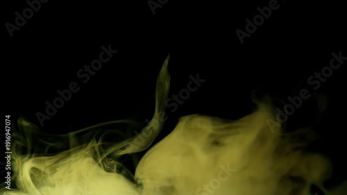 Dense clouds of vapor shift between neon colors while rising against an isolated black background. Concept of mysterious atmosphere, chemical reaction, and abstract nightlife energy.