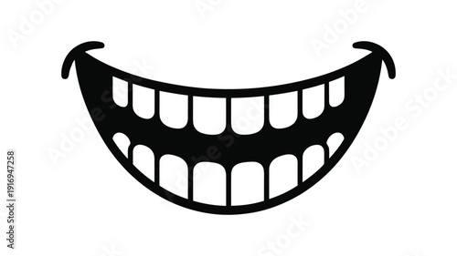 Keywords: Black cartoon mouth with wide open smile showing many teeth and tongue