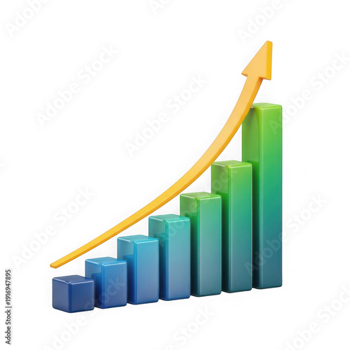 A colorful bar chart with an upward trend and an arrow indicating growth isolated on transparent background Free Download A colorful bar chart with an upward trend and an arrow indicating growth isolated on transparent background - GFXLoad
