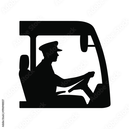 A silhouette of a person driving a vehicle with a passenger in the backseat isolated on white background, Vector, illustration