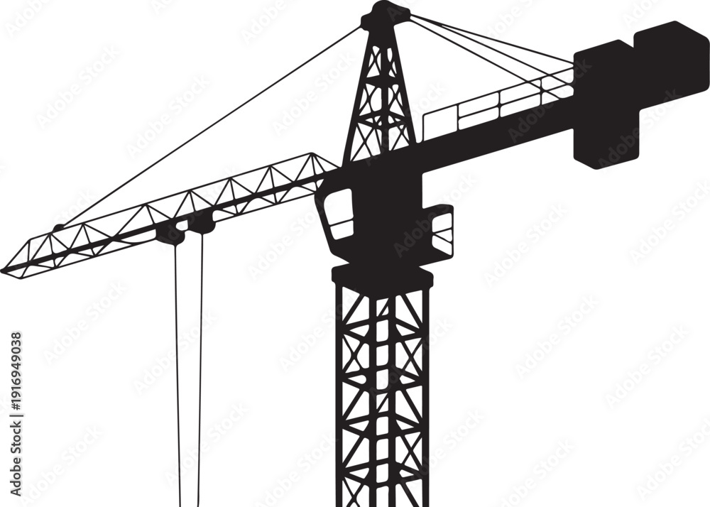 Fototapeta premium Black and white crane silhouette with extended arm