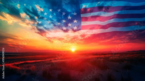 usa flag at sunset.