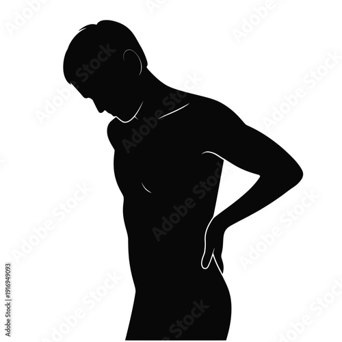 Silhouette of a person holding their lower back in apparent pain isolated on white background, Vector, illustration