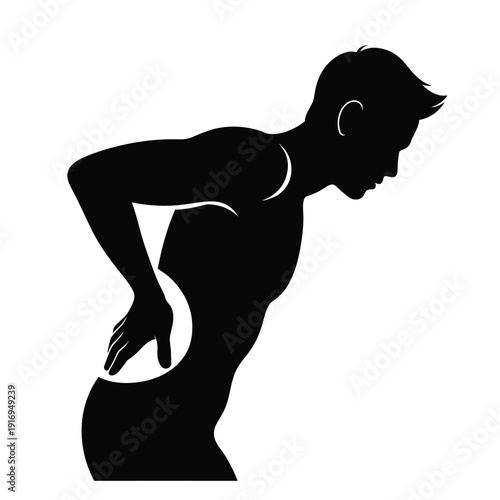 Silhouette of a person stretching their back while wearing headphones isolated on white background, Vector, illustration