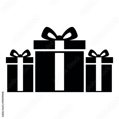 Simple black and white silhouette of multiple gift boxes for special occasions