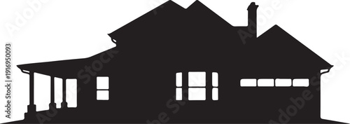 Black and white house silhouette with windows and porch