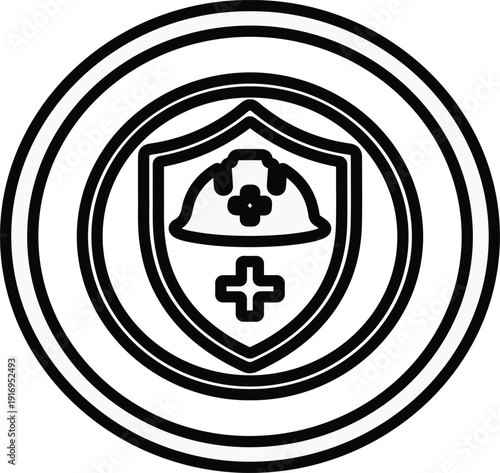 Consrtuction safety helmet icon with shield and medical cross symble