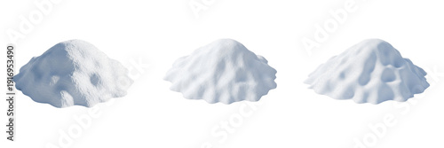 Quadro su tela Set of Soft White Snow Heaps or Mounds Isolated on White Background