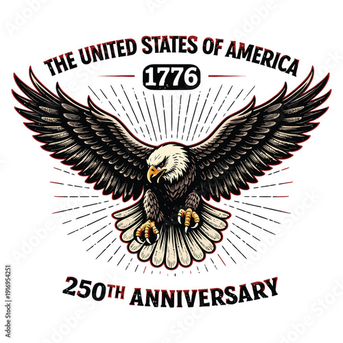 United States of America 1776 – 250th Anniversary Patriotic Bald Eagle Vintage Design