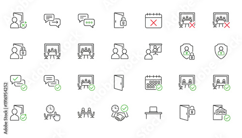 Meeting Room Signs - Outline Occupied and Free Icons for Office UI Systems