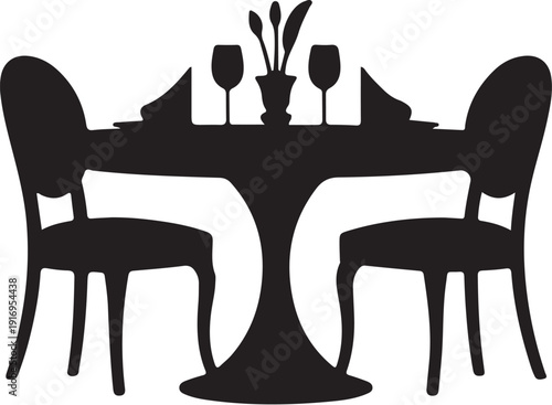 Black Silhouette Dining Table with Chairs and Glasses