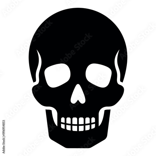 Simple black and white vector illustration of a human skull icon.