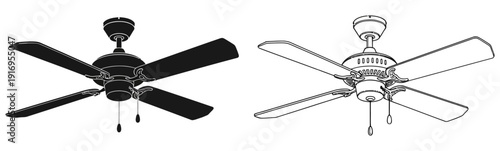 Modern ceiling fan designs showcasing black and white styles for home decor and ventilation solutions