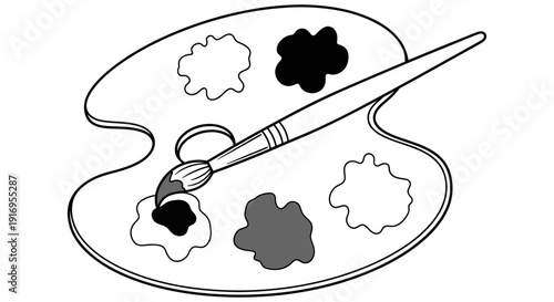 Artist paint palette with brush and colorful paint blobs in a simple illustrative style perfect for creative design projects and artistic inspiration