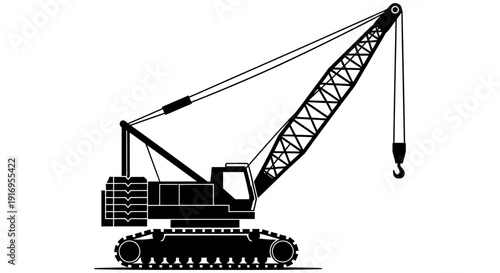 Heavy construction machinery crawler crane with hook and boom on tracked vehicle for lifting heavy loads on building sites and industrial areas efficiently every day