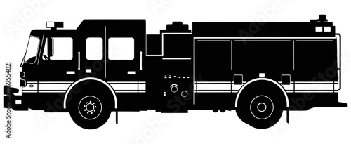 Fire engine vehicle silhouette illustration on a white background for emergency services and firefighting operations