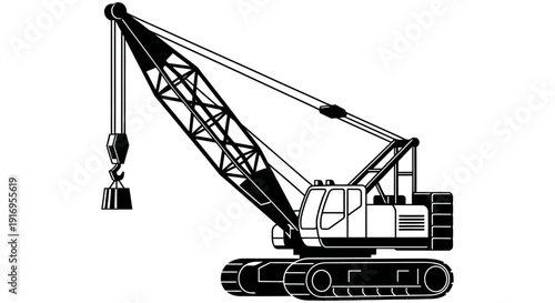 Heavy construction crane vehicle lifting equipment with tracks and hydraulic boom for infrastructure projects and building construction sites