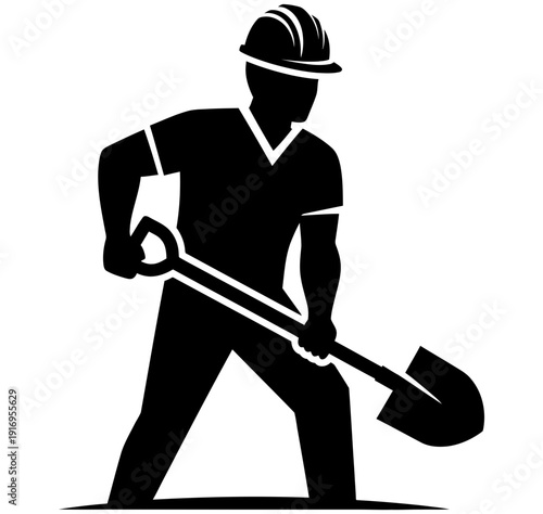 Man digging with shovel wearing hard hat and uniform symbolizing labor and construction work