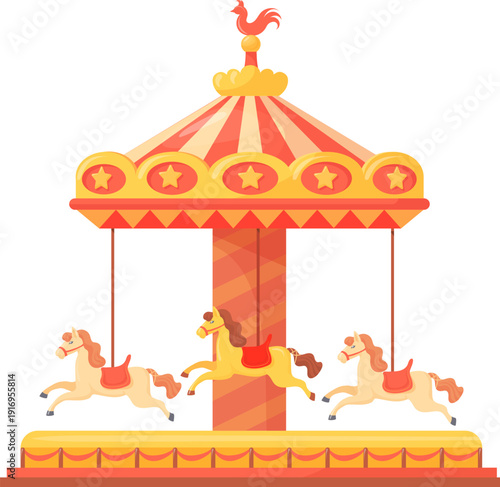 Merry-go-round attraction. Horse carousel. Fair cartoon icon