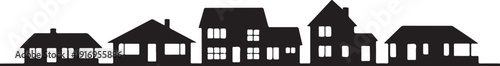 Black silhouette of six different houses in a row