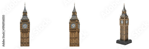 Valokuva Set of Detailed 3D Models of Big Ben Elizabeth Tower Isolated on Transparent Bac