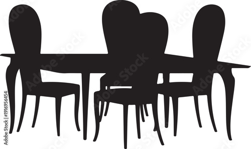 Black silhouette of three chairs and a table furniture