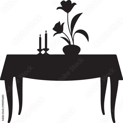 Black table with candles and potted plant silhouette