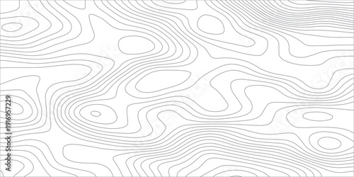 Minimal light gray topographic contour line pattern featuring smooth organic terrain curves, vector land elevation and mountain cartography in an abstract modern map background