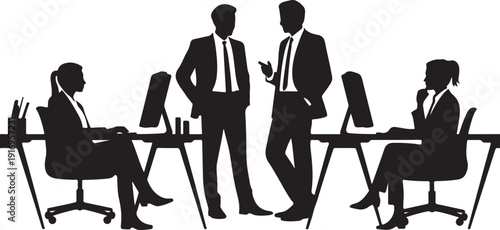 Four people in business meeting silhouette office