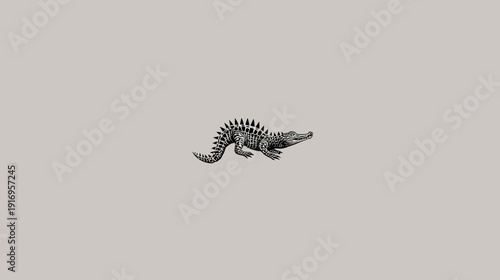 A detailed illustrated rendering of a crocodile or alligator against a pale, neutral background