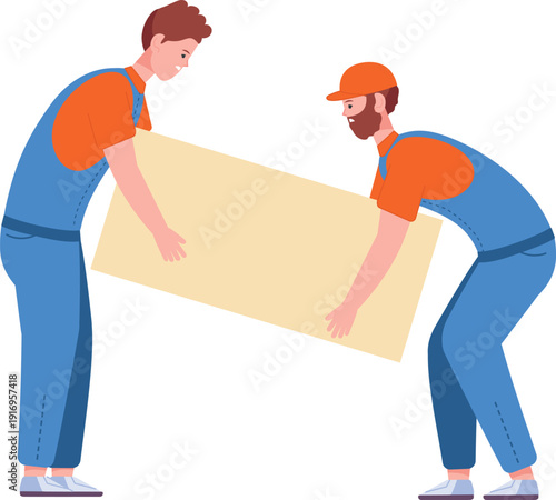 Heavy box moving. Workers carry cargo shipment