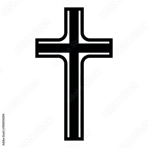 Stylized Black Christian Cross Icon on a White Background Vector Illustration