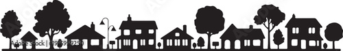 Silhouette of houses and trees in a suburban neighborhood