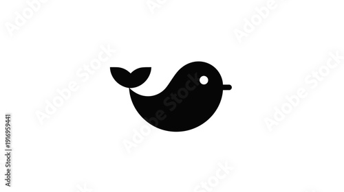 A stylized black bird silhouette, positioned slightly to the left, with an eye and short beak