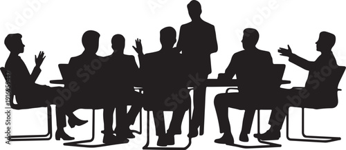 Silhouette of people in a business meeting around a table 1