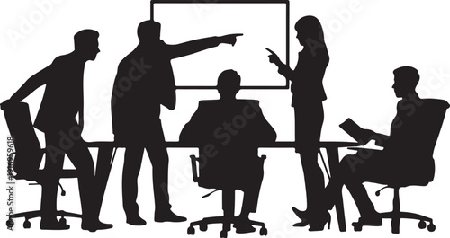 Silhouette of people in a business meeting with a whiteboard 1