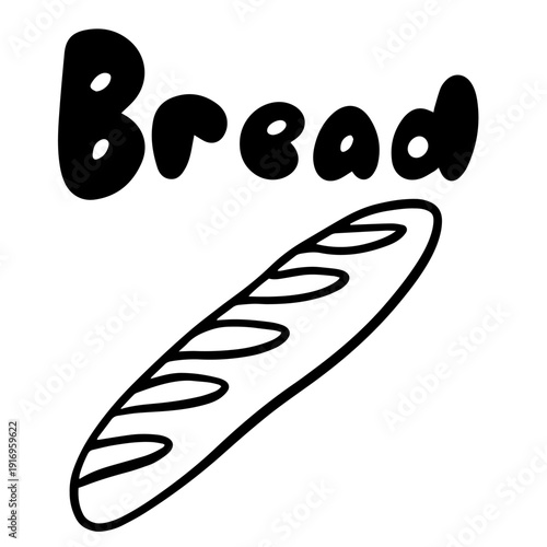 Hand Drawn Baguette Doodle with Bread Lettering for Bakery and Cafe
