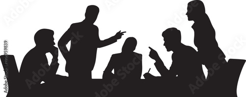 Silhouette of people sitting around a table in discussion