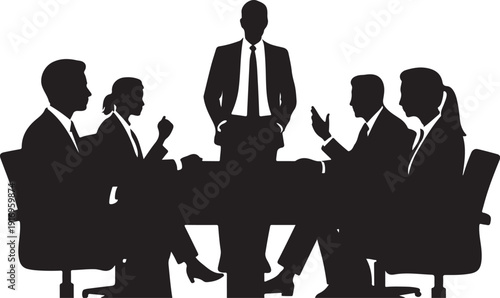 Silhouette of people in business meeting around table