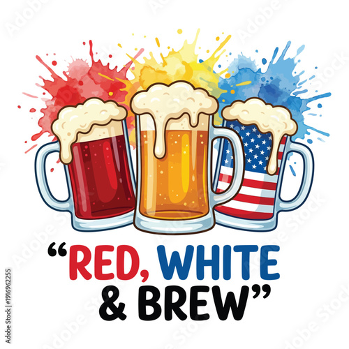 Red White and Brew Patriotic Beer Illustration for Independence Day