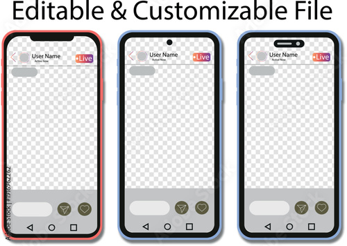 The image displays three realistic smartphone mockups.	